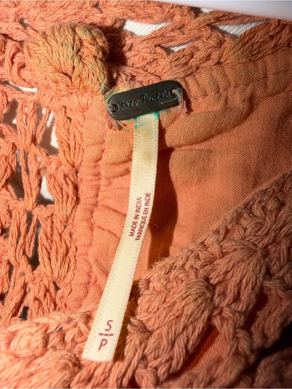 Free People Megan Crochet Open Back Boho Top Dusty Rose Small